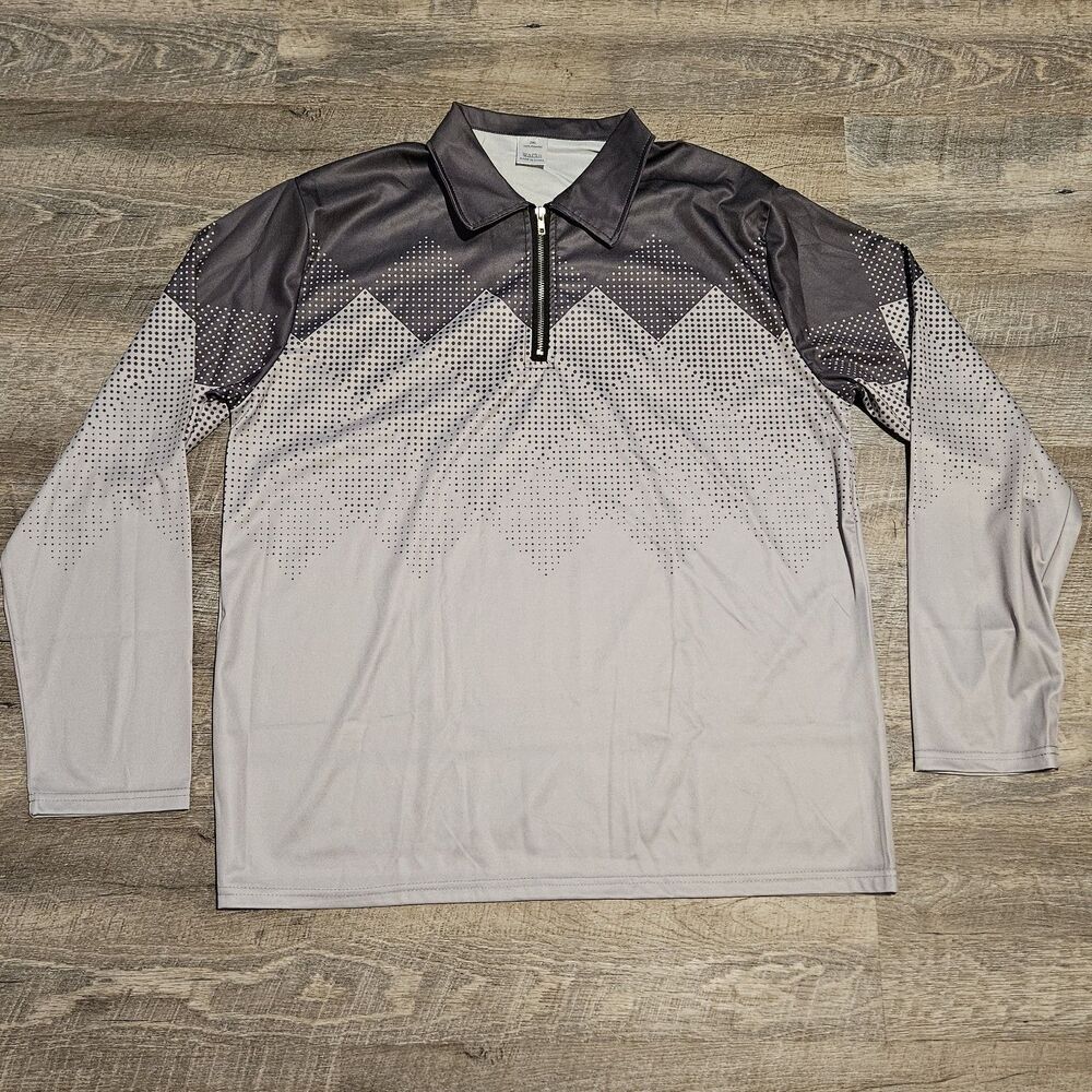 Designed Gray 1/4 Zip Long Sleeve 100% Polyester Pullover Casual Shirt Size 2XL